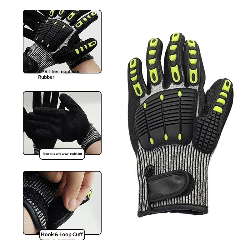 Heavy Duty TPR Impact Gloves - Cut Resistant Mechanics Work Gloves With Anti-Crush Finger Protection, Oil Resistant & Anti-Slip Grip For Construction  Rigging