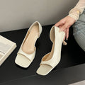 Summer Women French Style Soft Leather Square Peep Toe Slip-On Sandals, Elegant Versatile Thin High Heels