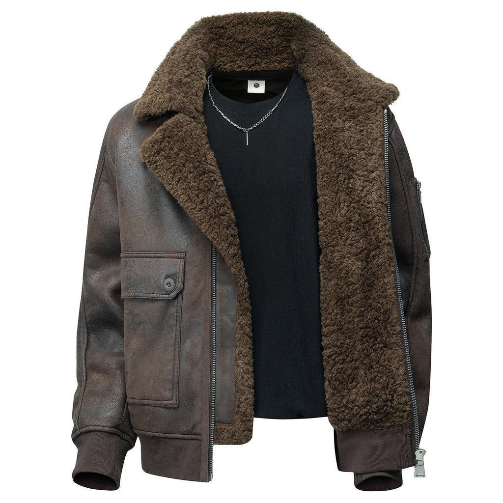 Mens Plus-Size Lapel Fleece-Lined Thickened Casual Jacket