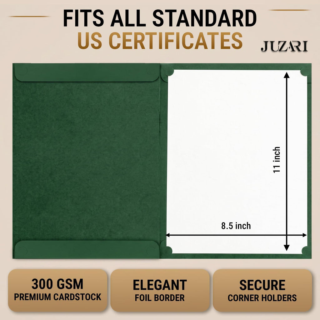 50 Pack Premium Green Certificate Holders 8.5 x 11 inch Heavyweight 300gsm Cardstock Diploma Holder & Certificate Folder Award Certificate Folders for Graduation with Gold Foil Diploma Cover