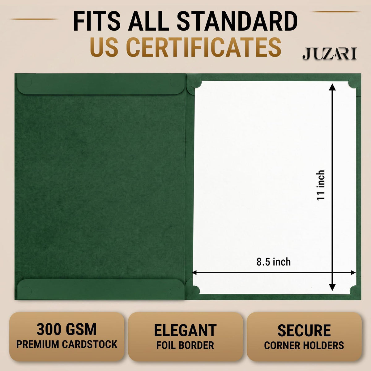 50 Pack Premium Green Certificate Holders 8.5 x 11 inch Heavyweight 300gsm Cardstock Diploma Holder & Certificate Folder Award Certificate Folders for Graduation with Gold Foil Diploma Cover