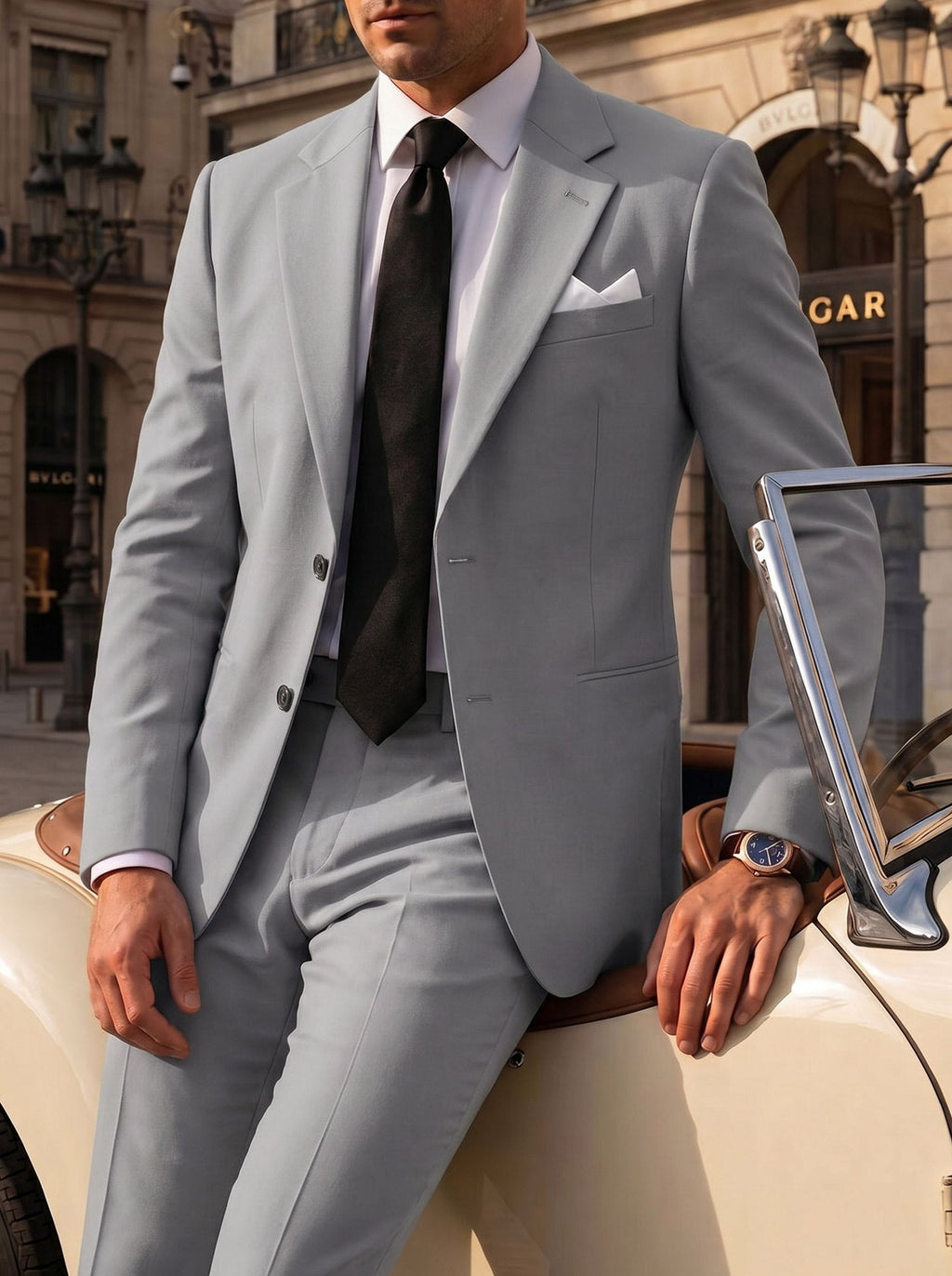 Mens Solid-Colored Business Gentleman Formal Suit With Long Trousers
