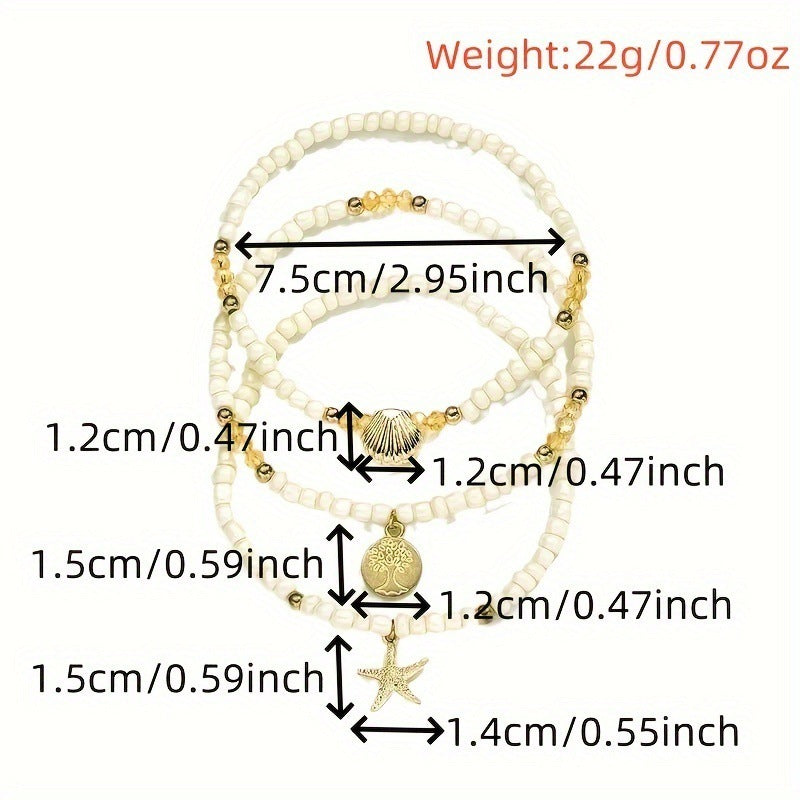 Multi-layer White Rice Bead Shell Starfish Anklet