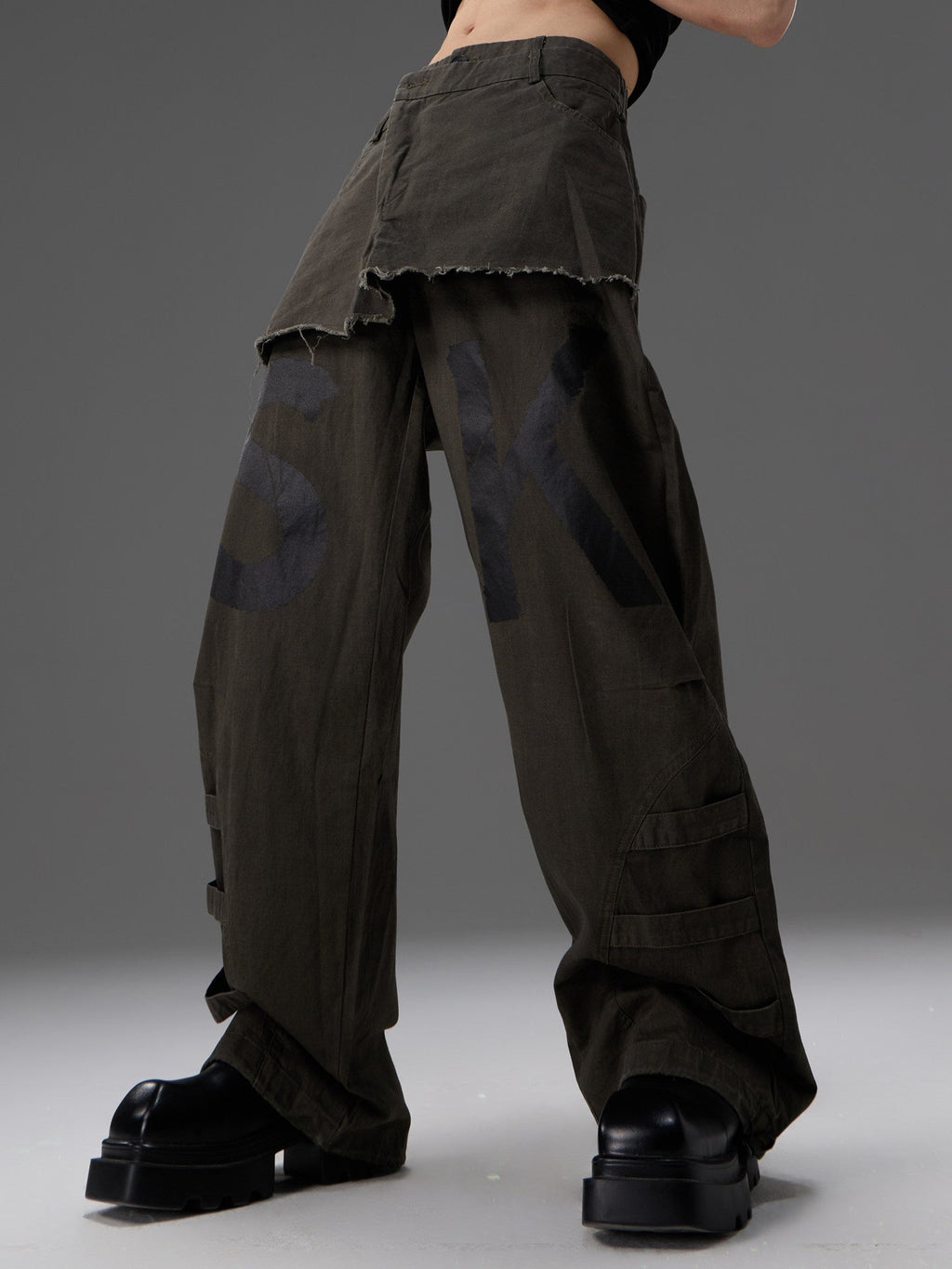 Mock-two-piece Design Straight-leg Workwear Pants