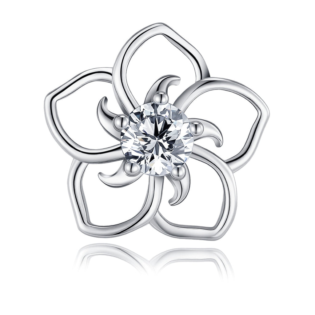 S925 Sterling Silver Abstract Flower Stud Earrings, 0.5ct D-VVS1 Moissanite, Platinum Plated Hollow Petal Design, With GRA Certificate Gift Box