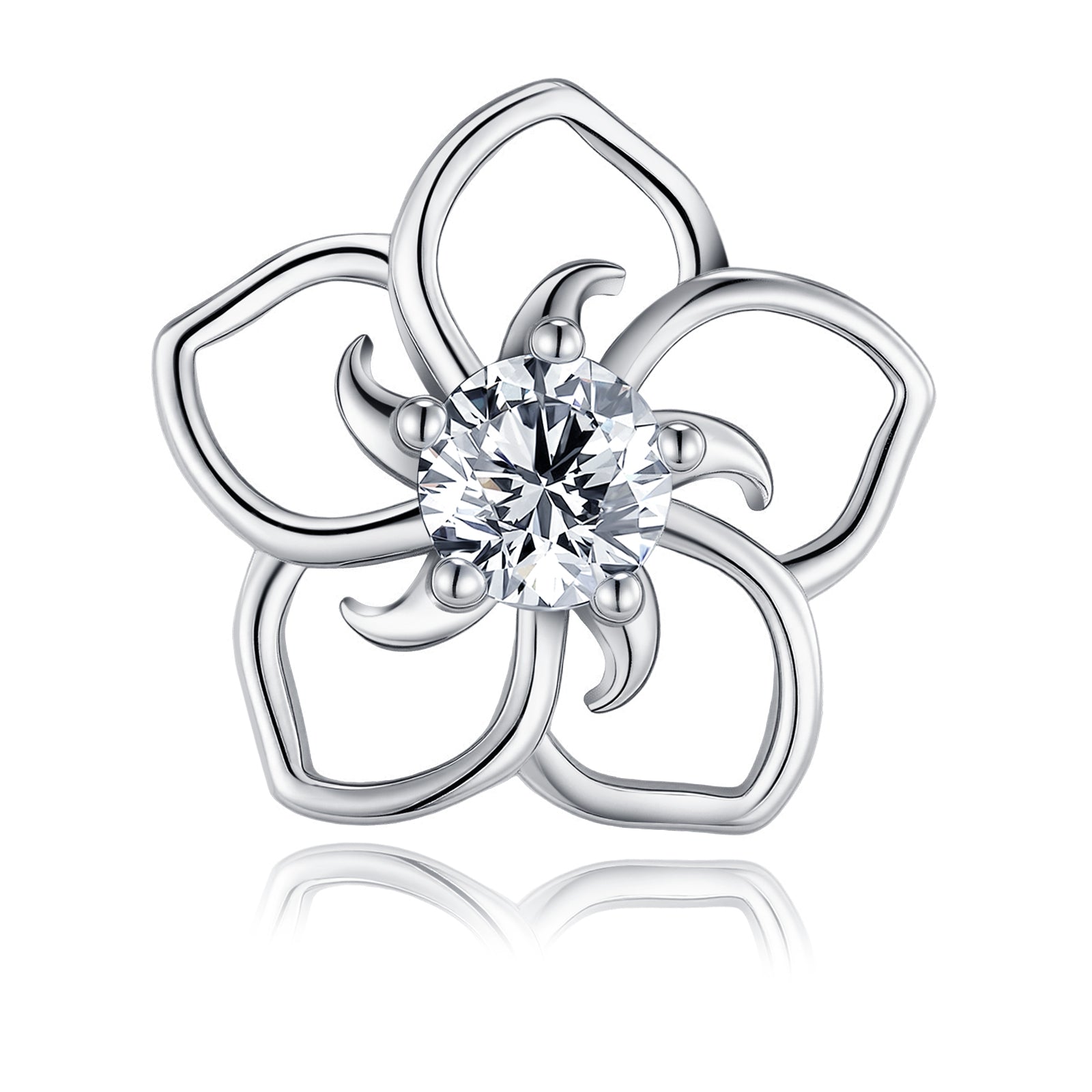 S925 Sterling Silver Abstract Flower Stud Earrings, 0.5ct D-VVS1 Moissanite, Platinum Plated Hollow Petal Design, With GRA Certificate Gift Box