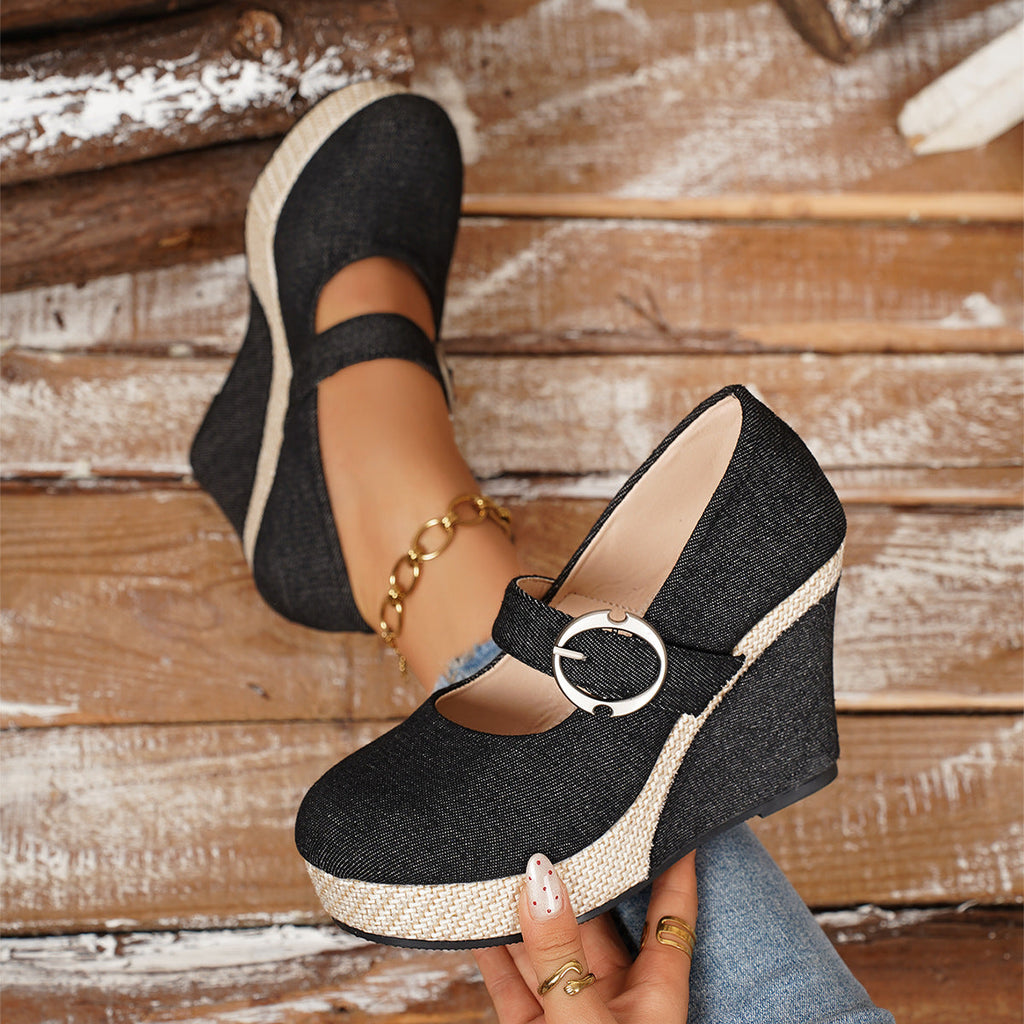 Womens Large-size Platform Wedge Thick-soled Pumps