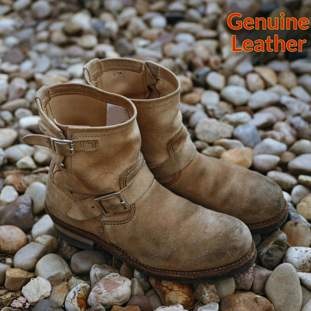 Retro Distressed Leather-buckle Short-shaft Engineer Boots