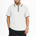 Mens Jacquard Loose-Fit Short-Sleeve Zip-Up Polo Shirt