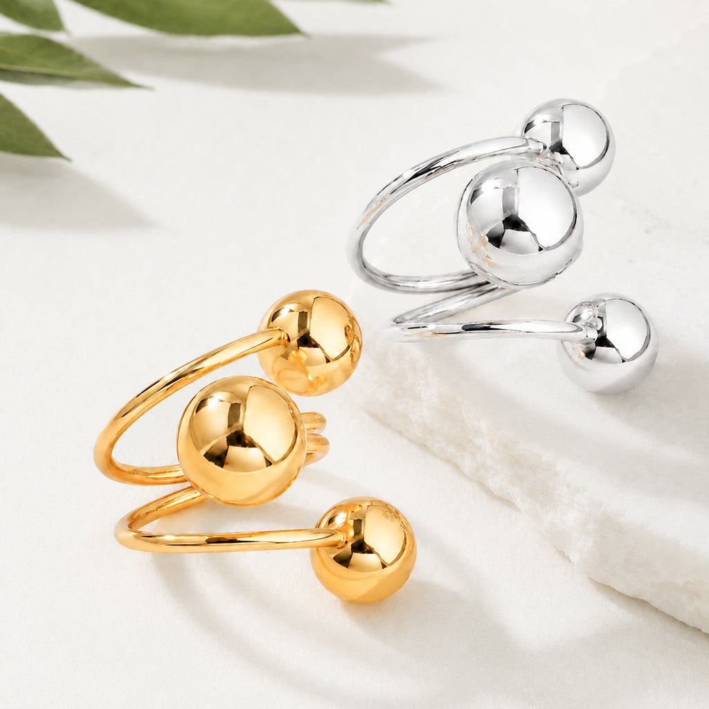 Fashionable Open Ring With Round Beads Of Various Sizes