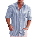 Men's Casual Digital-Print Lapel Striped Shirt