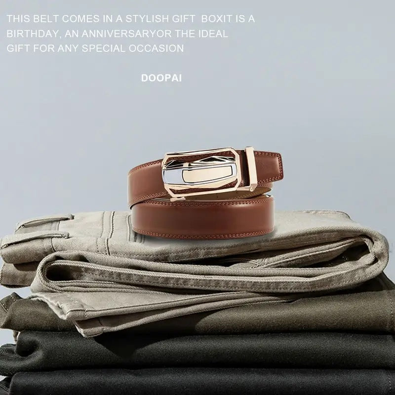 Mens Cowhide Double-Layer Cowhide Stylish Business Casual All-Match Belt For Trousers