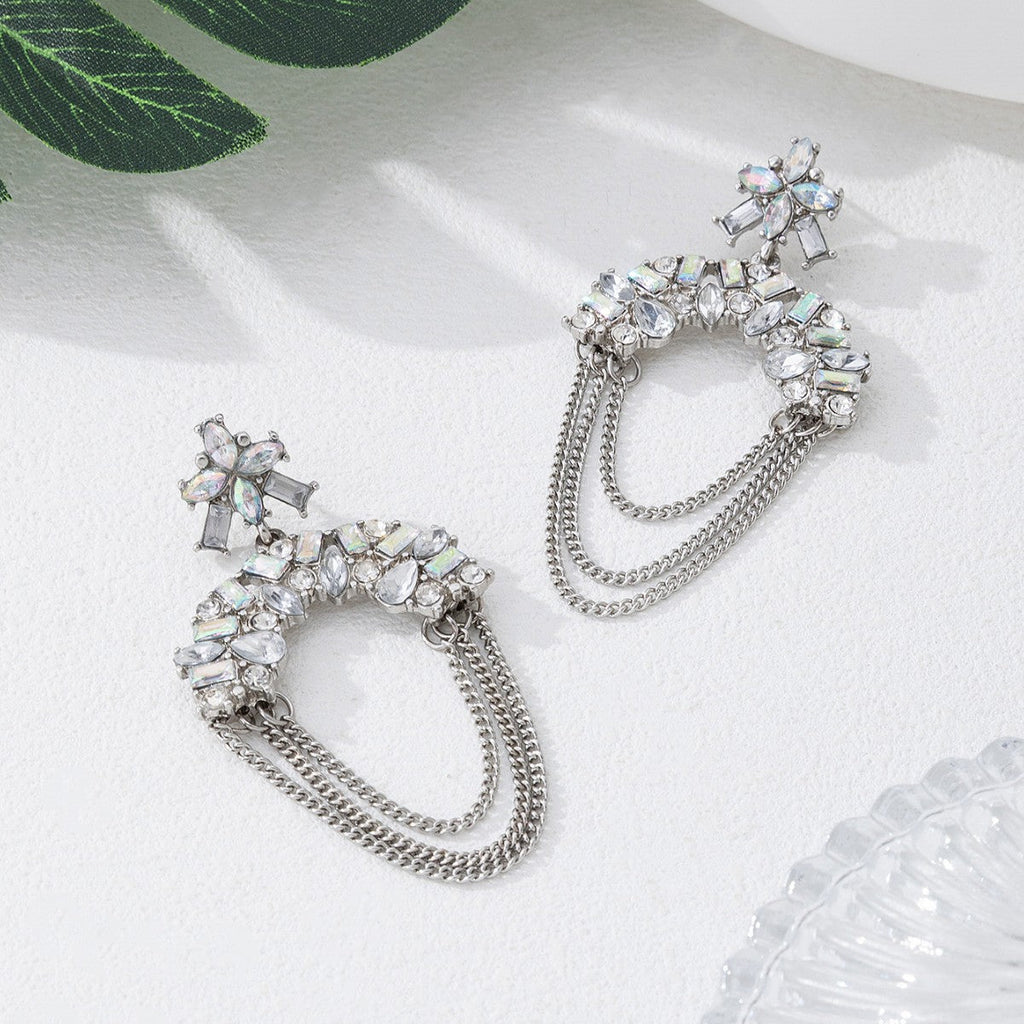 Trending Fashion Chain Rhinestone Drop Earrings For Women, Unique Versatile Light Luxury Alloy Ear Jewelry, Geometric Stud Earrings