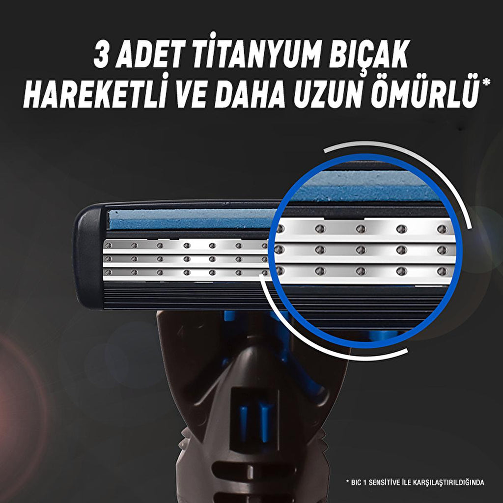 Bic Flex3 Hybrid Razor with Titanium Blades - Ergonomic Handle, Recyclable, Sensitive Skin Shaving Solution for Men