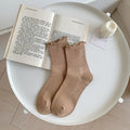 Solid-color Ruffle-trimmed Socks For Women