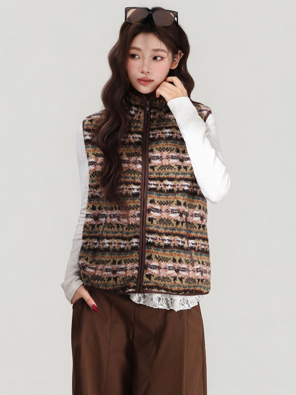 Retro Stand-collar Lamb Wool Vest Women's Cardigan Jacket For Autumn And Winter Layering