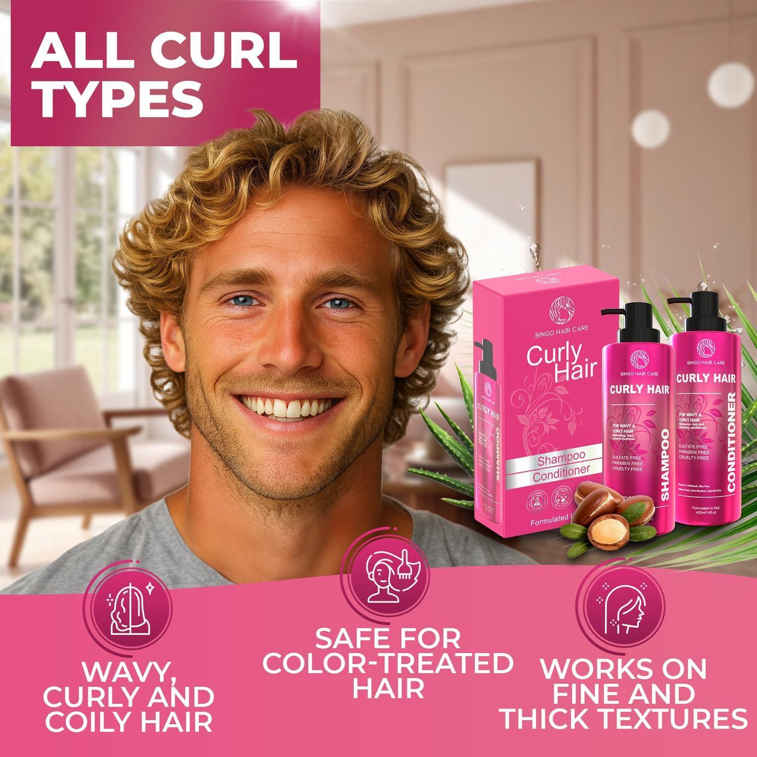 Curly Shampoo and Conditioner Set Sulfate Free 14 Fl Oz Set of 2 Moisturizing Formula Deep Treatment for Curly and Permed Hair Women and Men