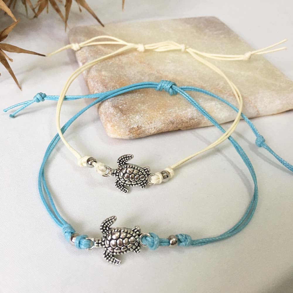Fashionable Braided Rope Turtle Pendant Anklet For Women