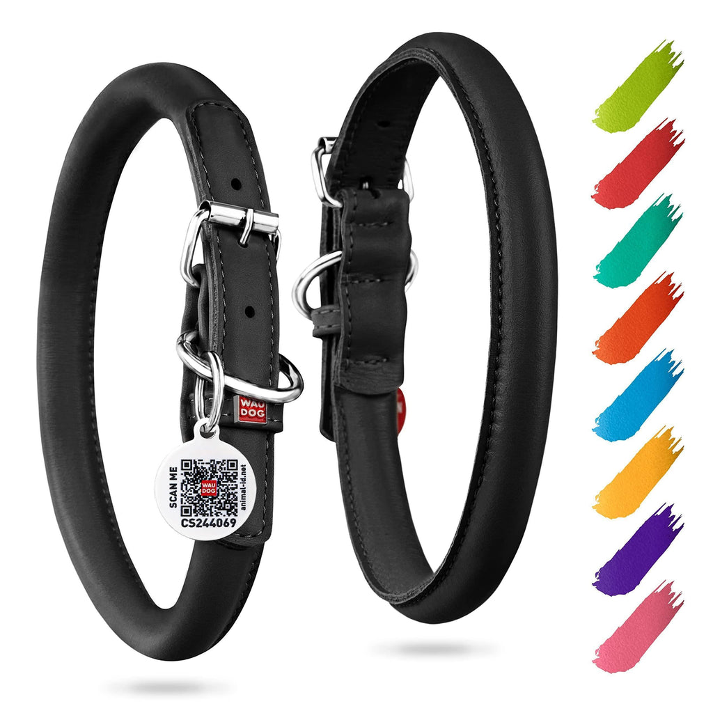 Black Rolled Leather Dog Collar Padded All Sizes 13–16 in Neck
