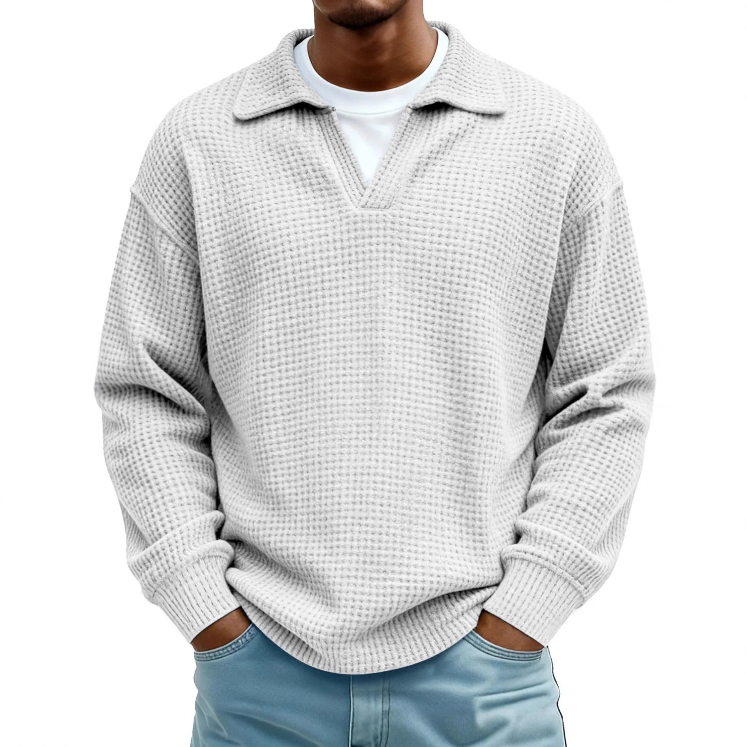 Waffle-Paneled Polo Shirt Mens Lapel Knitwear