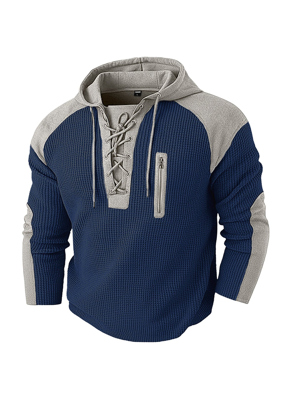 Mens Drawstring Hoodie Waffle-Weave Sweatshirt