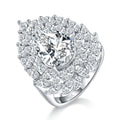S925 Sterling Silver 4ct Pear Moissanite Ring, D-VVS1 Double Halo Setting, Platinum Plated 8.9g US Sizes 5-9, GRA Certified Gift Box