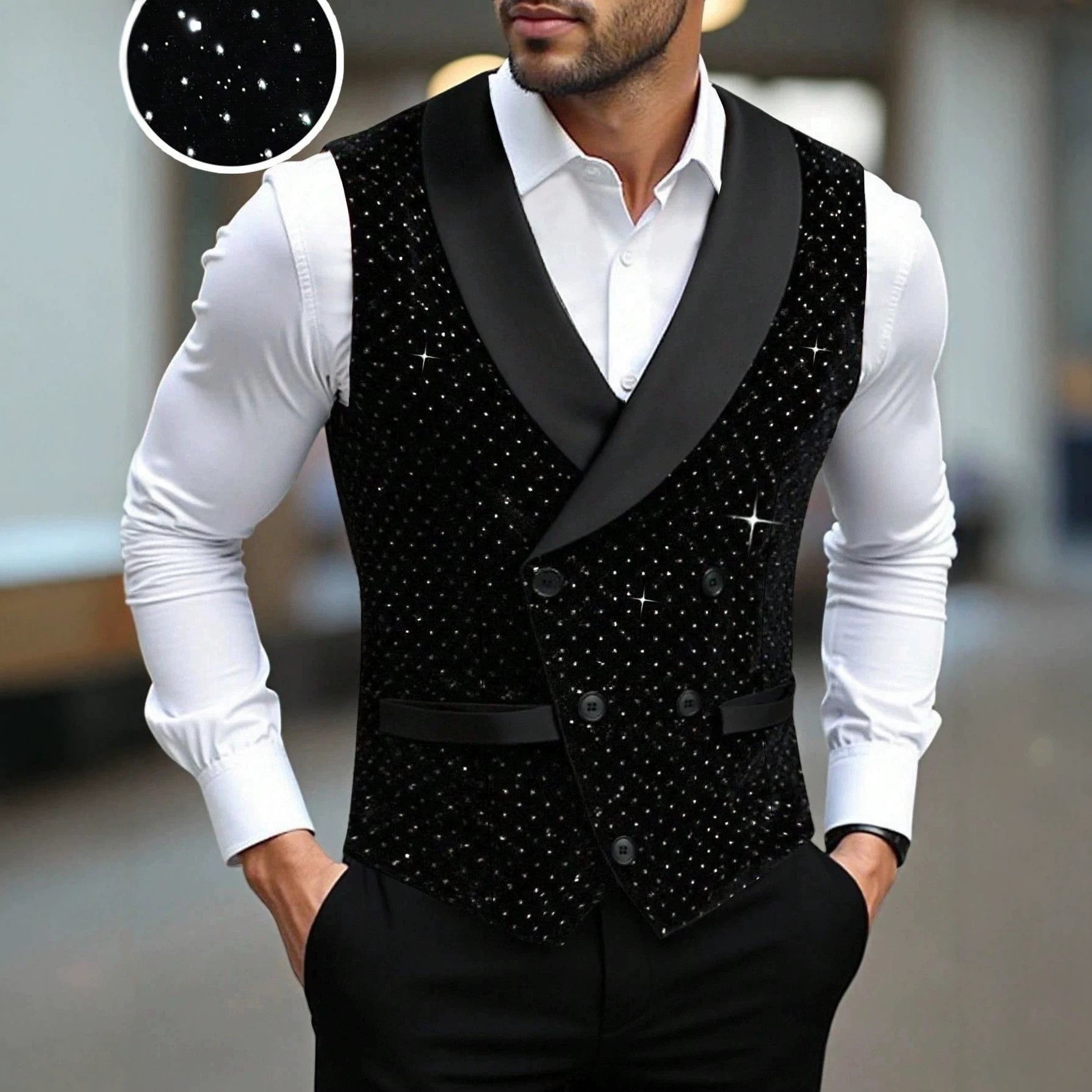 Mens Solid-Color Double-Breasted Suit Vest