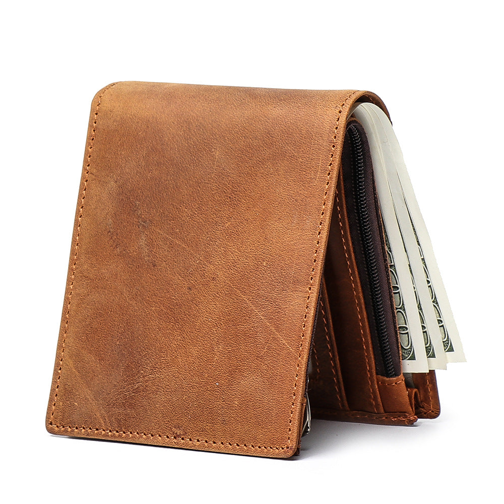 New-style Mens Short Wallet Made From Full-grain Cowhide With Multiple Card Slots