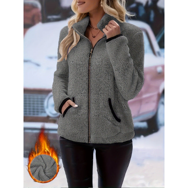 Double-Sided Fleece Zip-Up Cardigan - Casual Plush Hooded Jacket for Men Women Winter Warm Outerwear