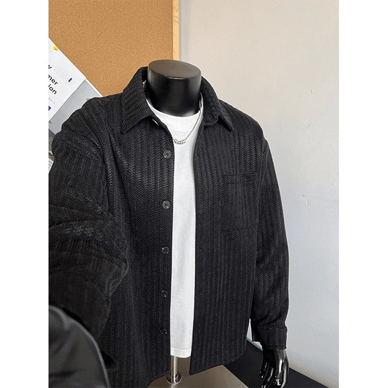 Vintage Lapel Sophisticated Striped Long-sleeve Top