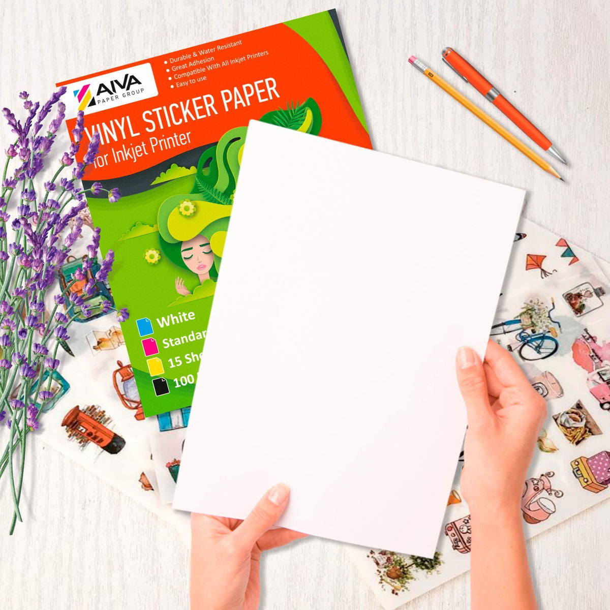 Printable Vinyl Sticker Paper for Inkjet Printer Matte White 15 pcs Letter Size