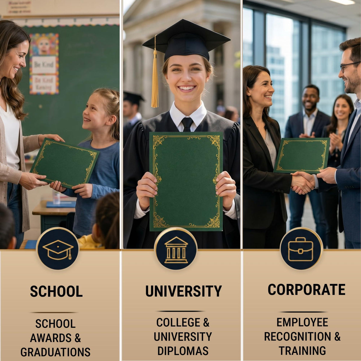 50 Pack Premium Green Certificate Holders 8.5 x 11 inch Heavyweight 300gsm Cardstock Diploma Holder & Certificate Folder Award Certificate Folders for Graduation with Gold Foil Diploma Cover