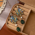 Portrait-pattern Pearl Enamel Gemstone Earrings