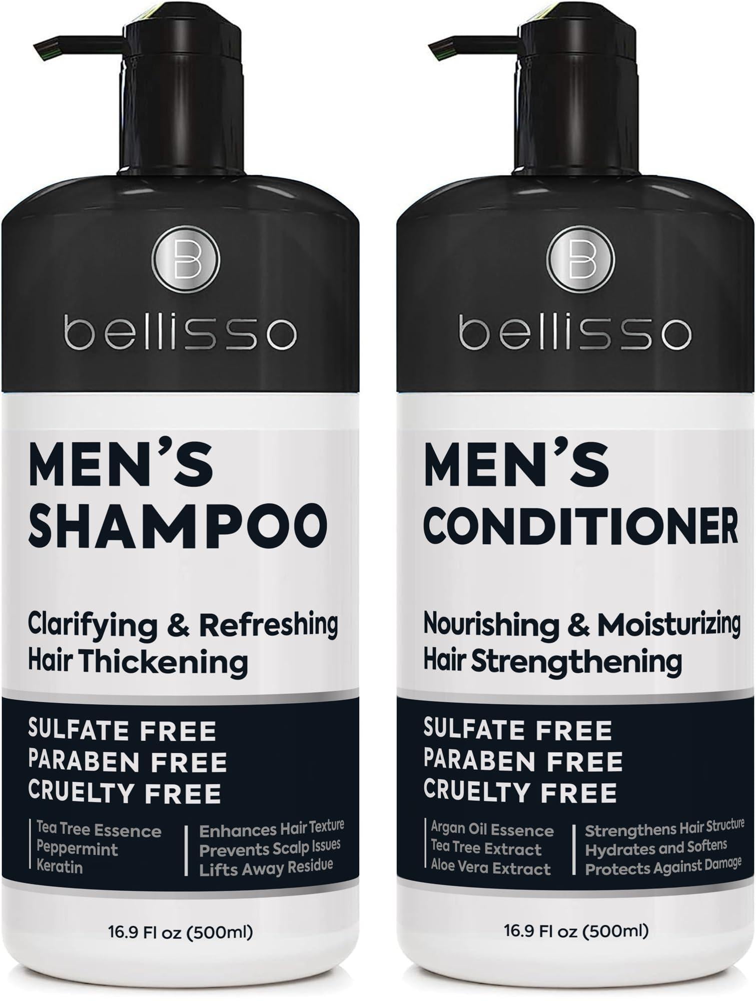 Mens Shampoo and Conditioner Set Sulfate Free and Clarifying For Men with Oily to Normal Hair Moisturizing and Thickening Biotin Keratin Tea Tree Oil Caffeine and Peppermint for Dandruff
