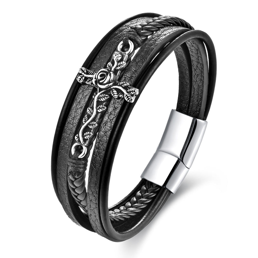 Retro Multi-layer Stainless Steel Creative Cross Bracelet