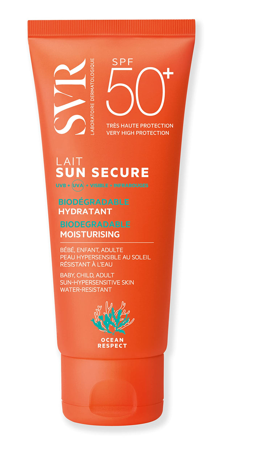SVR Sun Secure Lait SPF50+ Waterproof Sunscreen Lotion for Sensitive Skin - Non-Comedogenic & Antioxidant-Rich