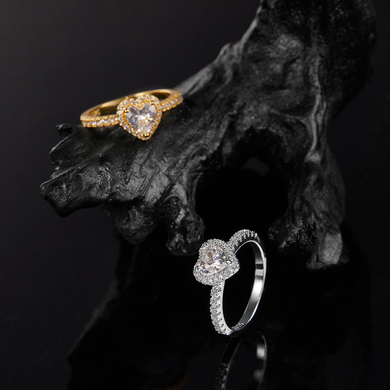 Love-Heart Moissanite 925 Silver Platinum-Plated Ring For Women