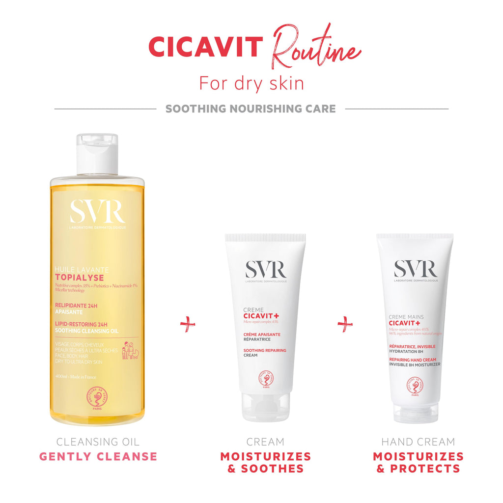 SVR Cicavit+ Creme 100ml - Soothing Moisturizing Cream for Irritated Skin, Non-Greasy, Suitable for Babies, Children, and Adults
