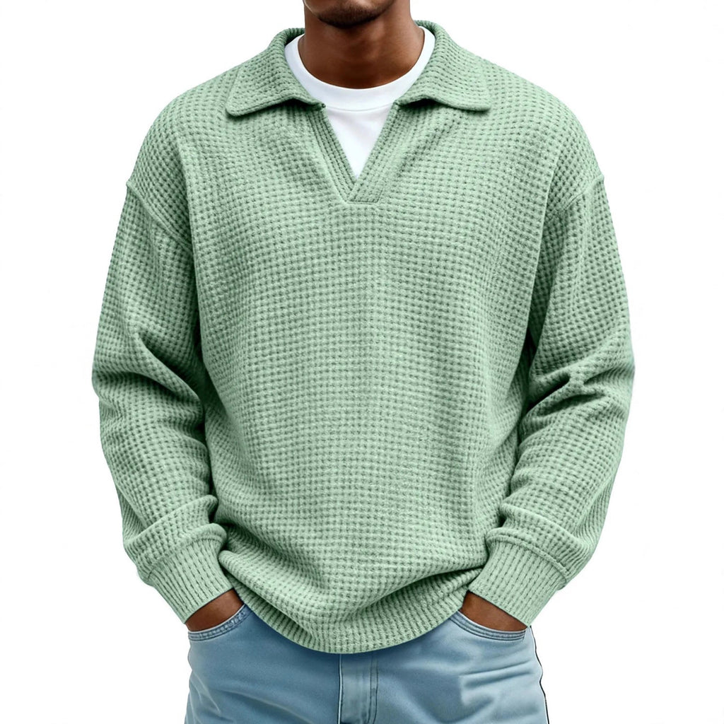 Waffle-Paneled Polo Shirt Mens Lapel Knitwear