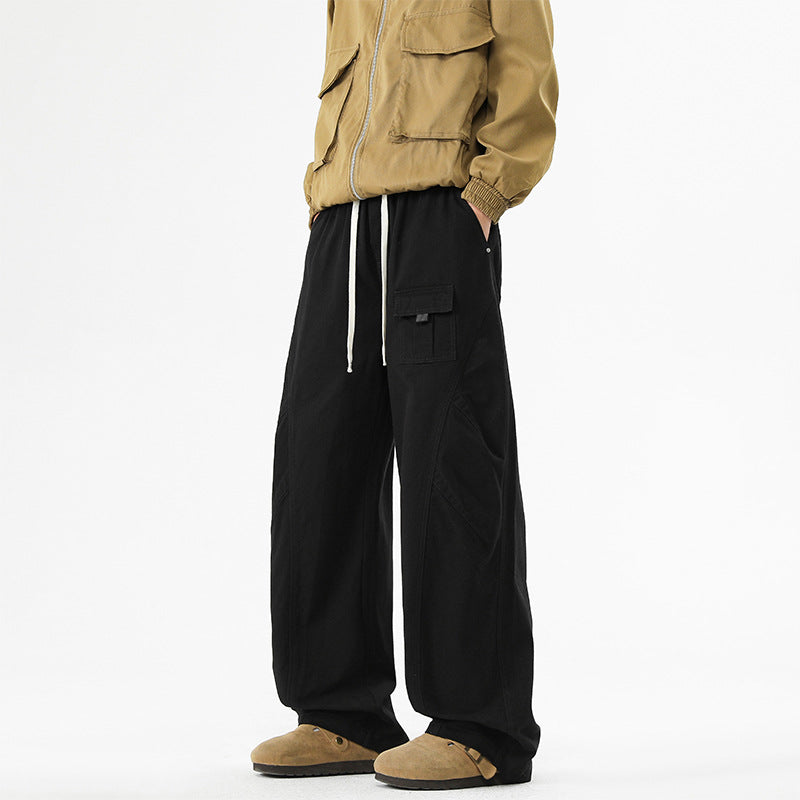 Retro American-style Patchwork High-street Loose Straight-leg Casual Pants
