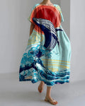 3D Digital-Print Short-Sleeve Casual Dress