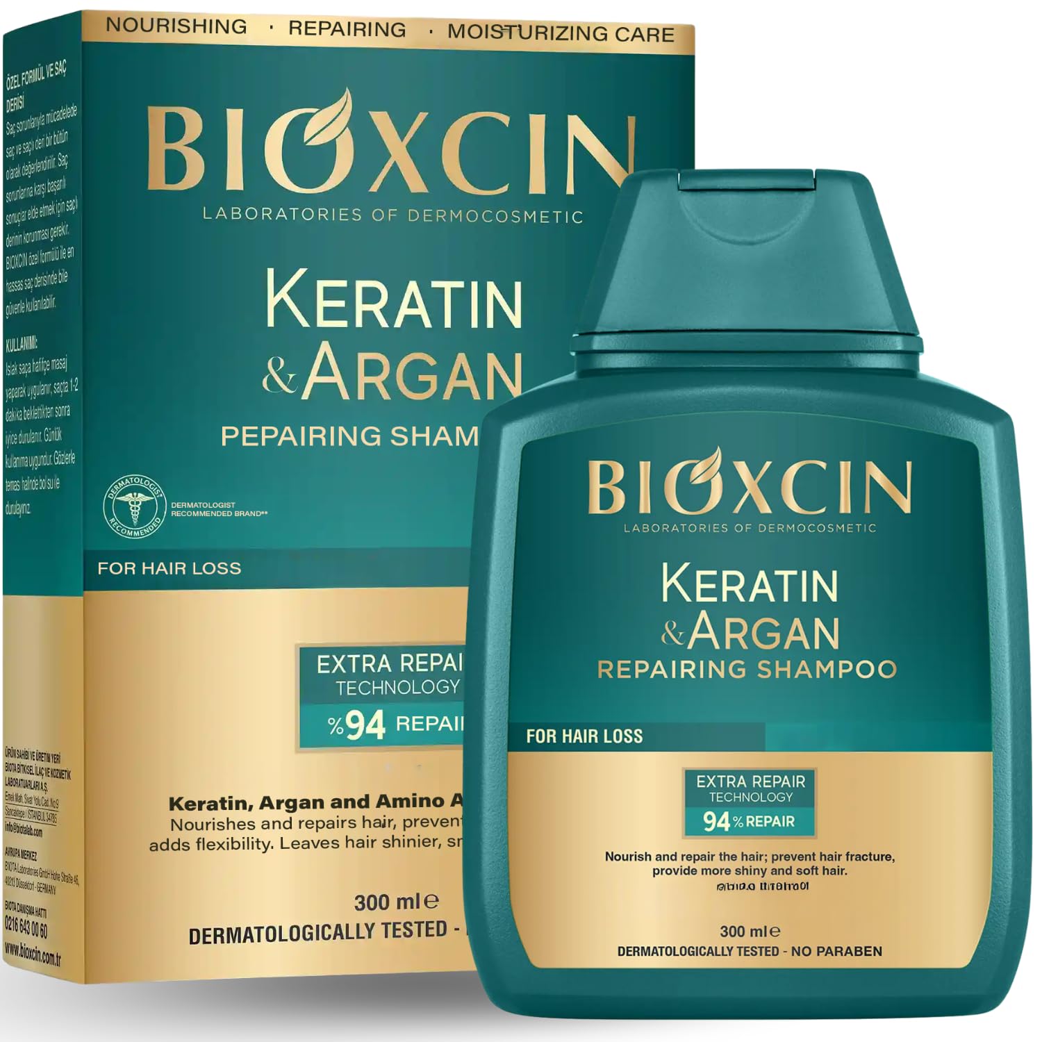 Bioxcin Keratin & Argan Repair Shampoo for Damaged Hair - 10.14 fl oz