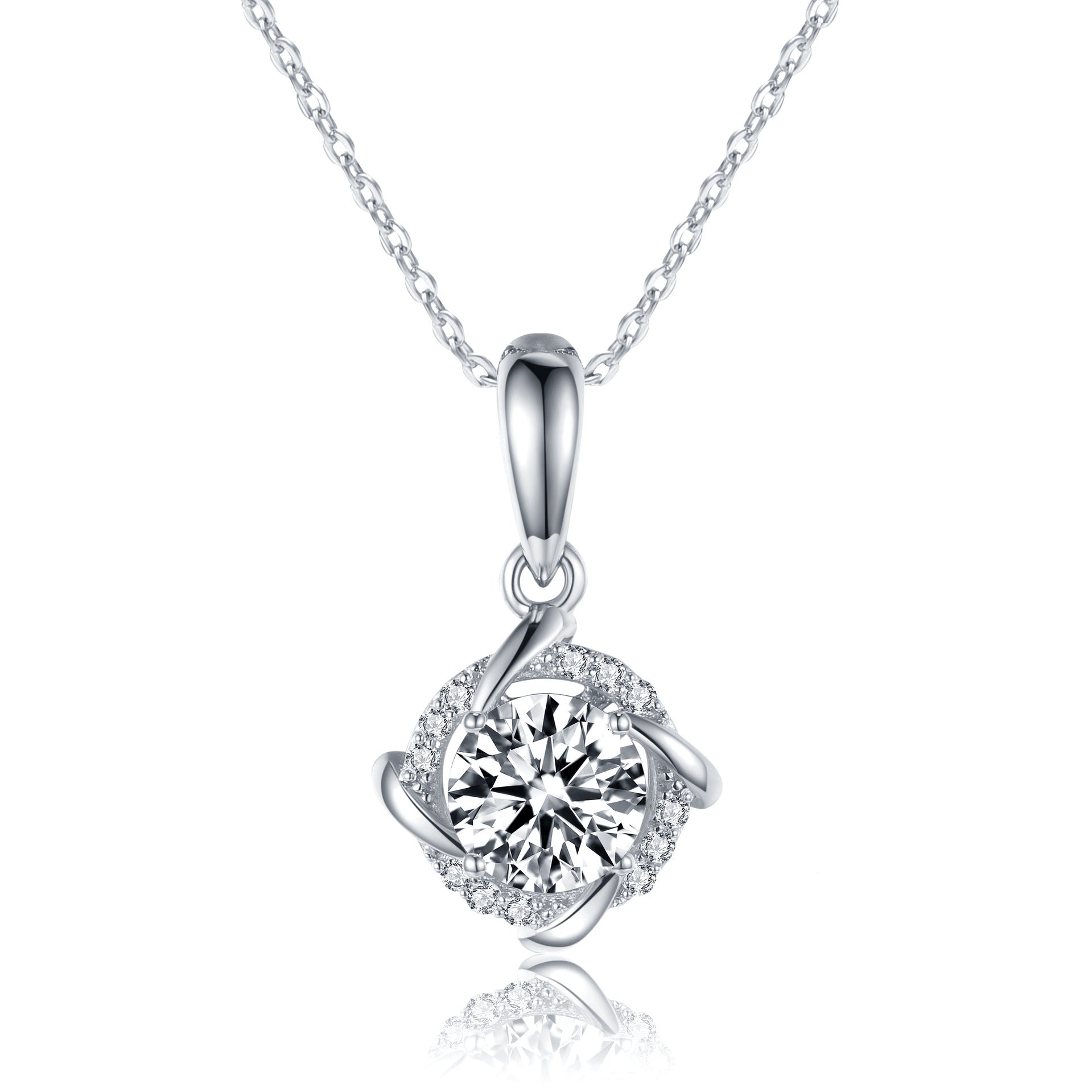 S925 Sterling Silver 1ct D-VVS1 Moissanite Necklace, Twisted Pendant Design, Platinum Plated 40&45cm Chain, GRA Certified Jewelry Gift Box