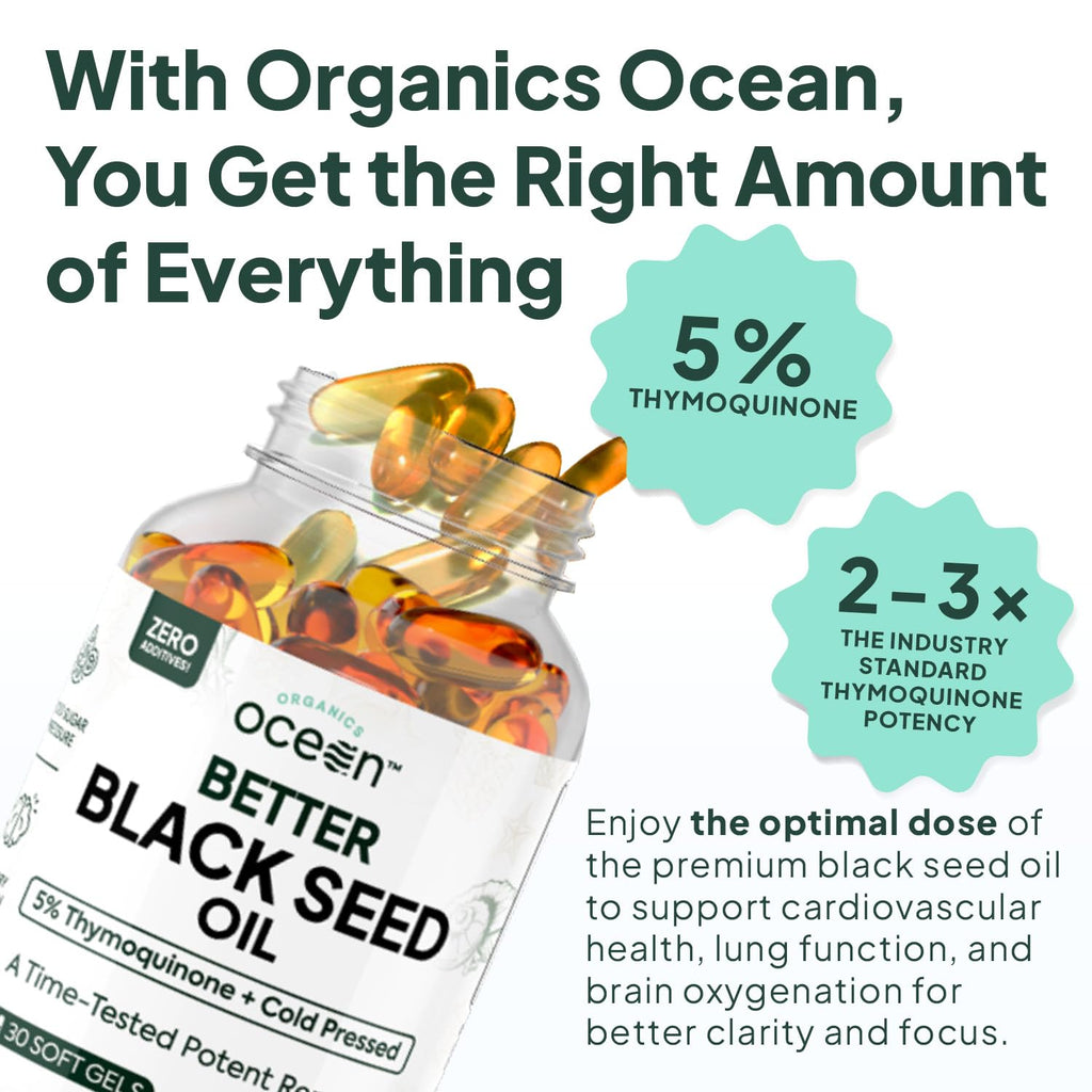 Ocean Black Seed Oil Supplement - 1000mg Çörek Otu Yağı Capsules, 60 Count (1+1 Free) - Natural Health Support