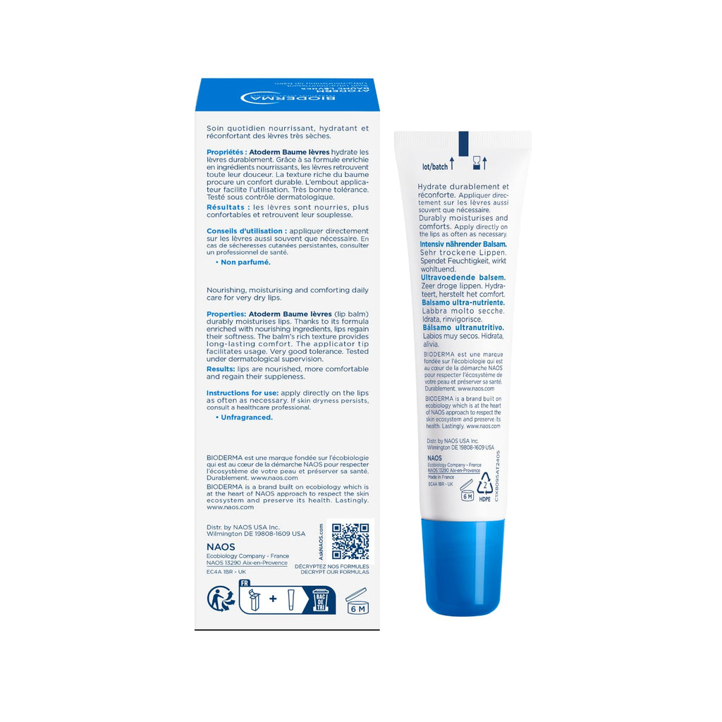 Bioderma Atoderm Lip Balm - Moisturizing Lip Care with Shea Butter & Avocado Oil for Dry, Chapped Lips