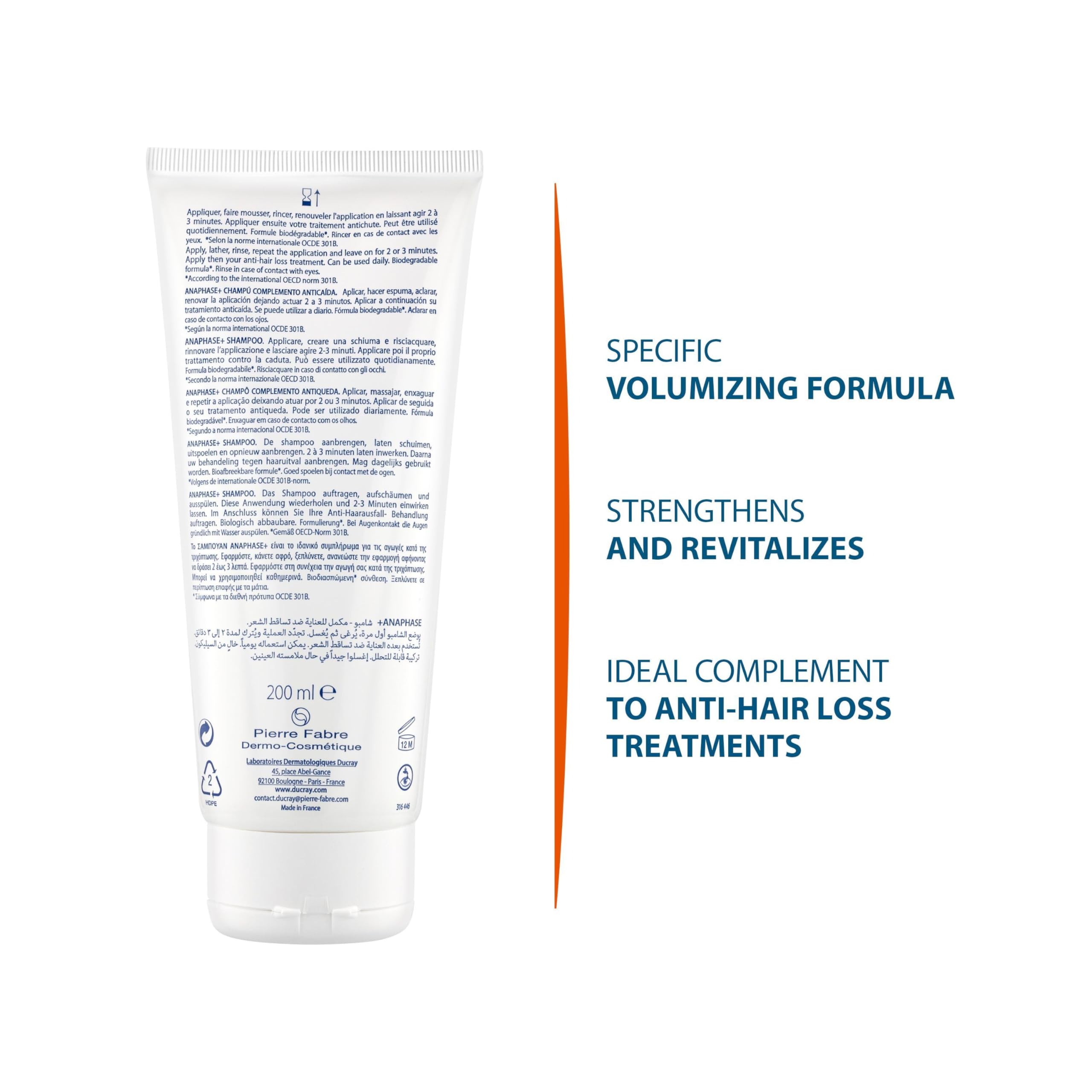 Ducray Anaphase+ Anti-Hair Loss Shampoo - Strengthens Hair, Adds Volume - 6.76 fl oz