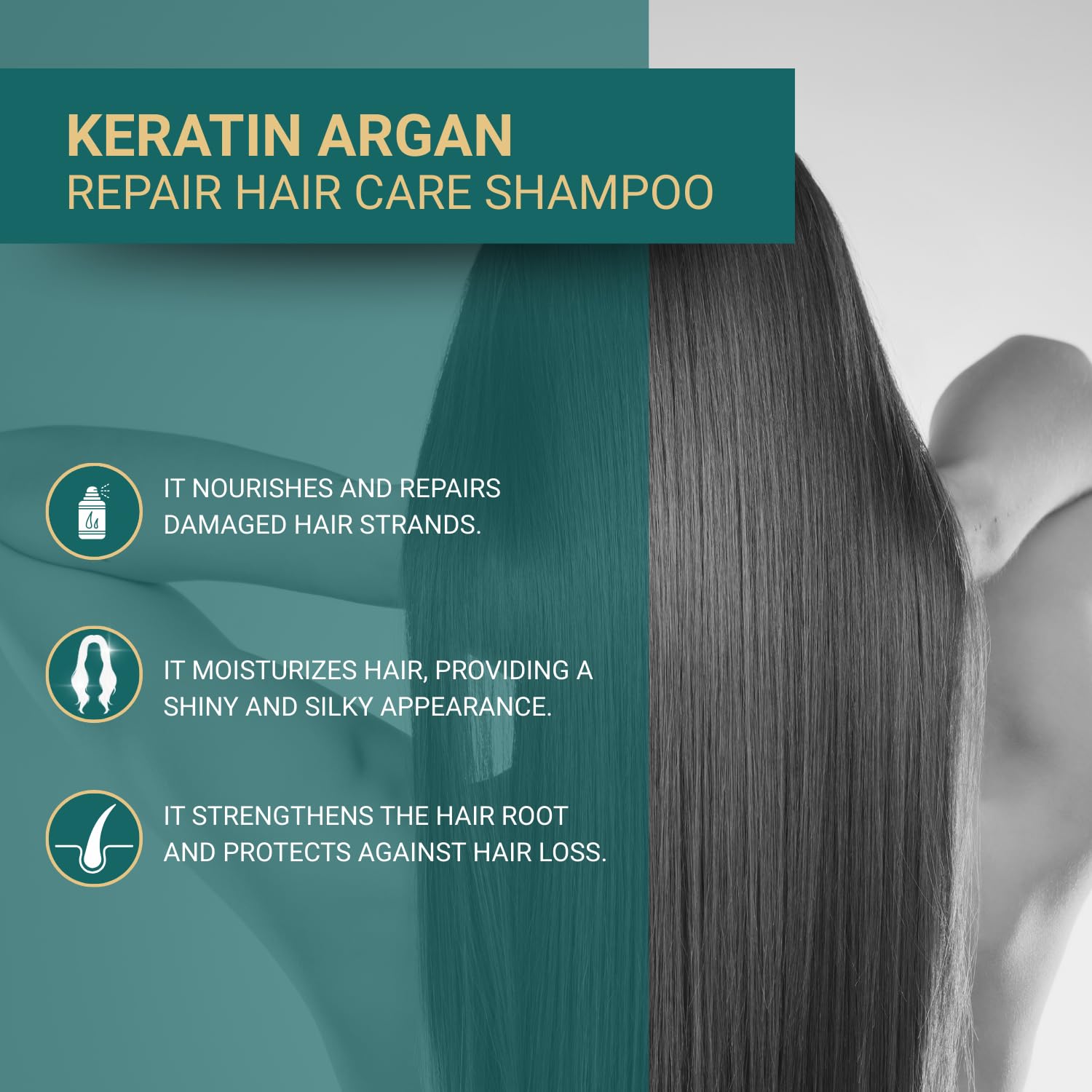 Bioxcin Keratin & Argan Repair Shampoo - Nourishes & Repairs Damaged Hair, 300ml