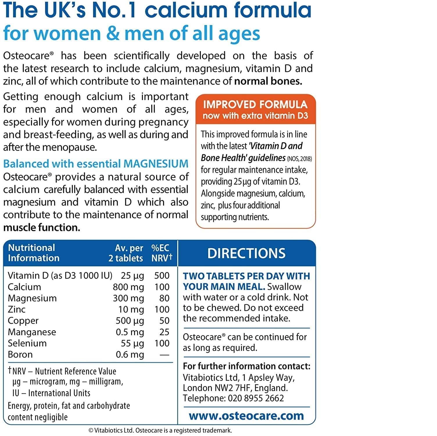 Vitabiotics Osteocare Original 90 Tablets - Calcium & Vitamin D Supplement for Bone Health