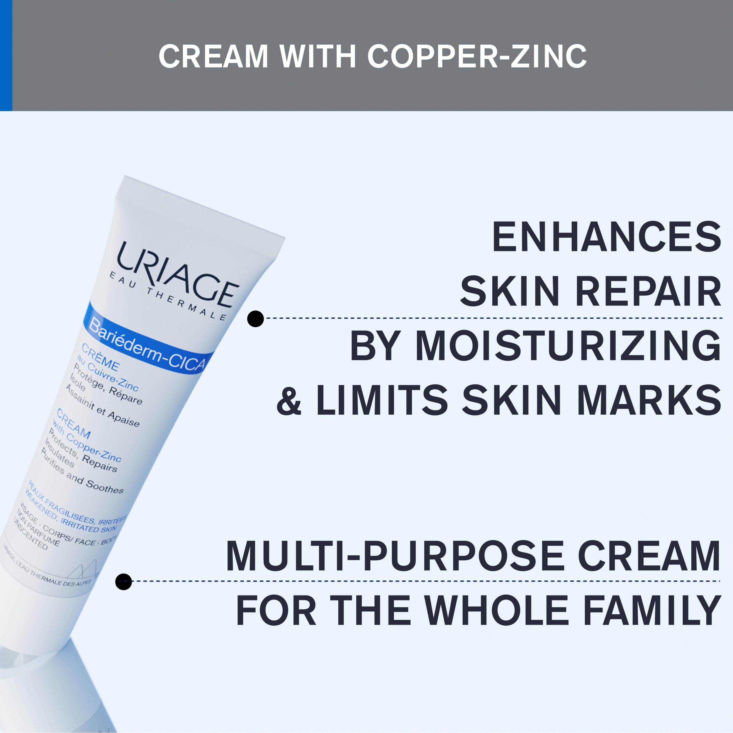 Uriage Bariederm Cica Cream - Soothing Moisturizing Cream for Sensitive Skin, Hypoallergenic & Fragrance-Free