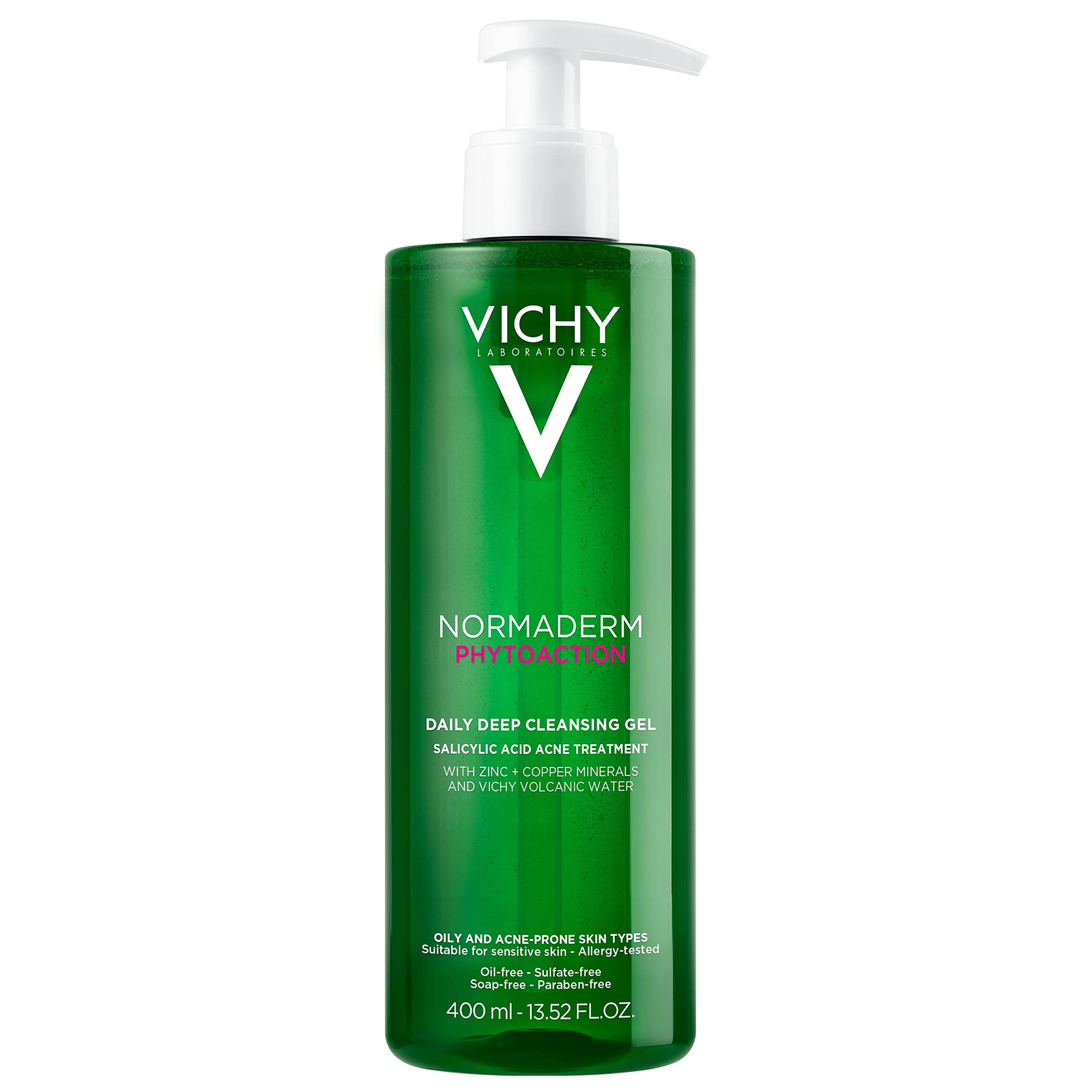 Vichy Normaderm Phytosolution Intensive Purifying Gel for Oily Skin - 400ml, Salicylic Acid Face Wash, Botanical Face Cleanser